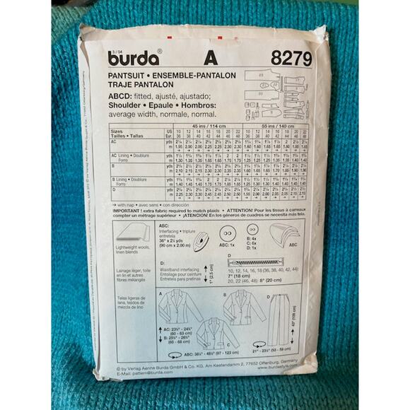 Burda 8279 sewing pattern womens suit blazer pants - Picture 5 of 5